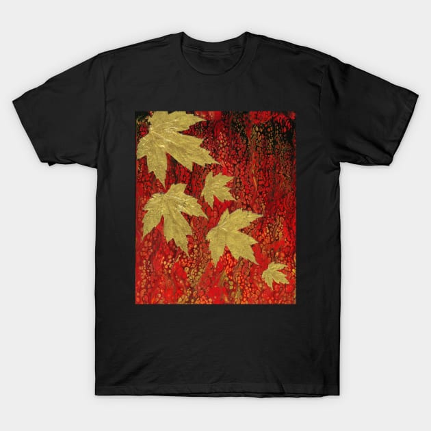 Fall Leaves on Red T-Shirt by Stacie Marquez Art & More